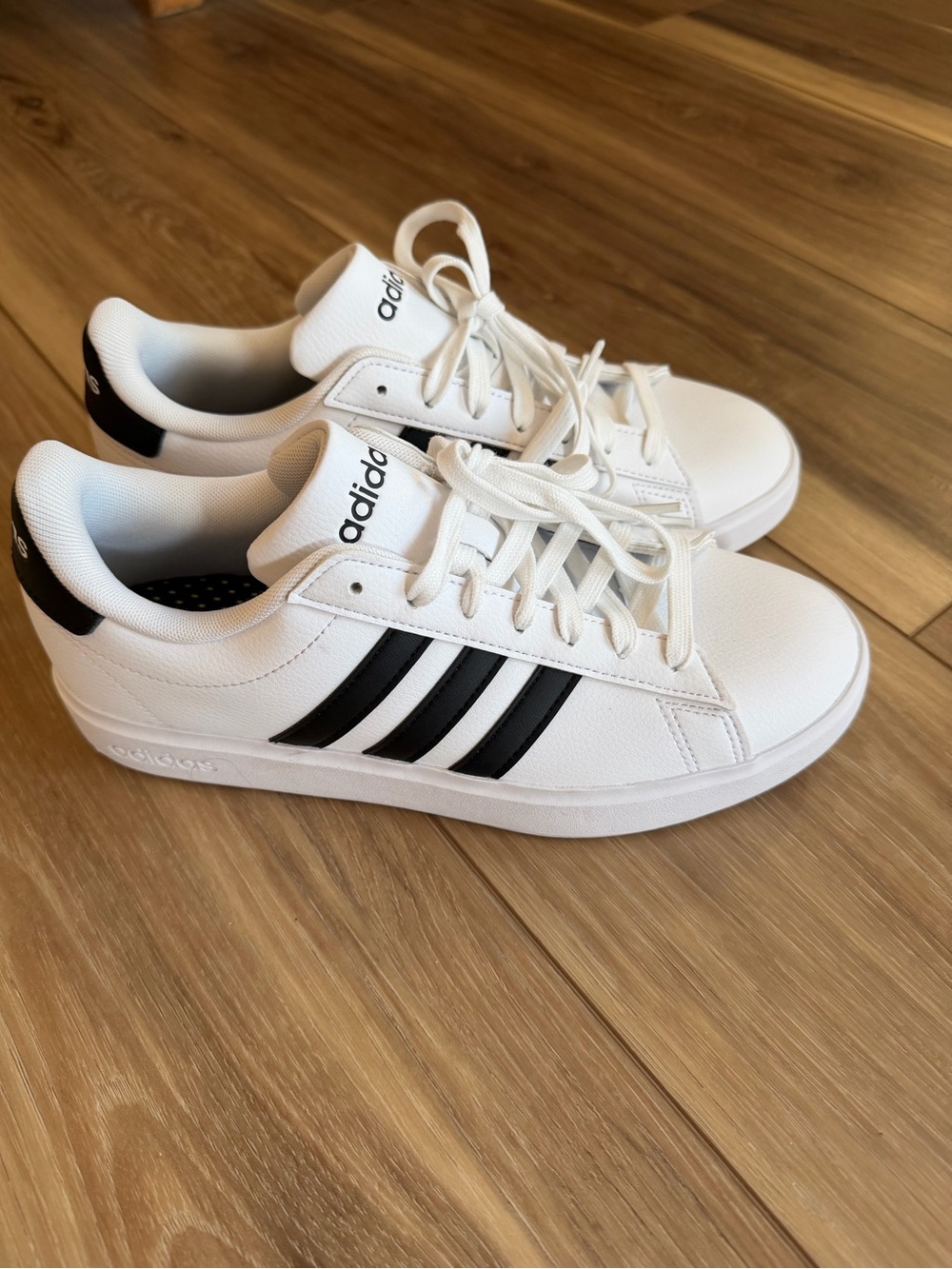 adidas unisex White Sneakers with Black Three Stripes